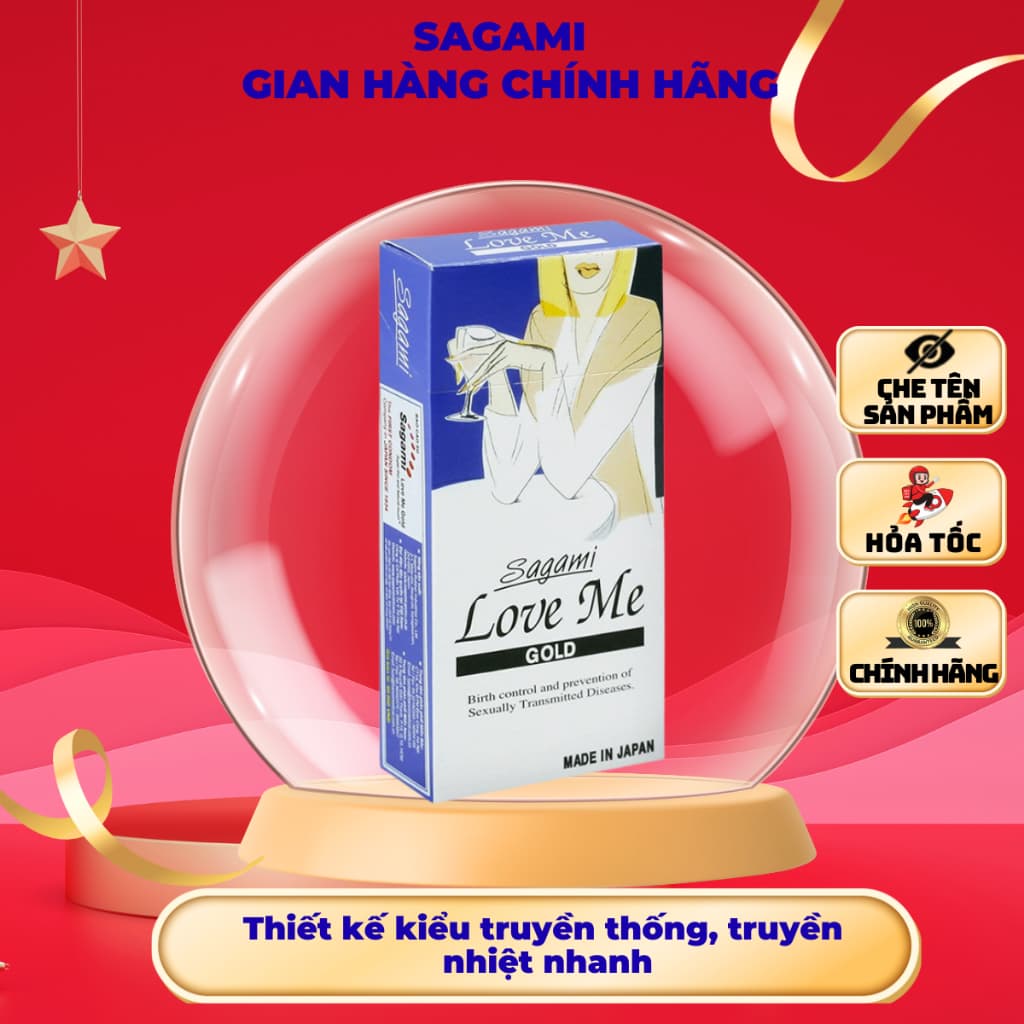 Bao cao su Sagami LoveMe Gold, Thiết kế kiểu truyền thống, nhiều gel, Hộp 10 chiếc
