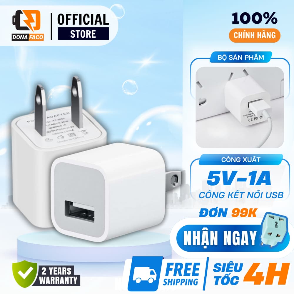 Củ Sạc Donafaco 5V-1A Chính Hãng – Sạc An Toàn, Nhỏ Gọn, Tương Thích Đa Thiết Bị