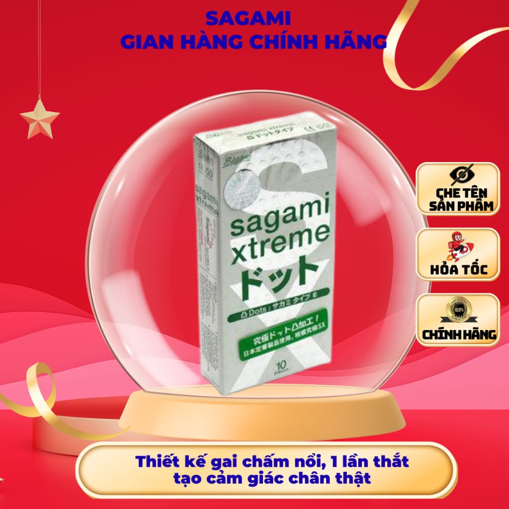 Bao Cao Su Sagami Xtreme White, Thiết kế siêu mỏng, Gân gai, truyền nhiệt nhanh, Hộp 10 cái
