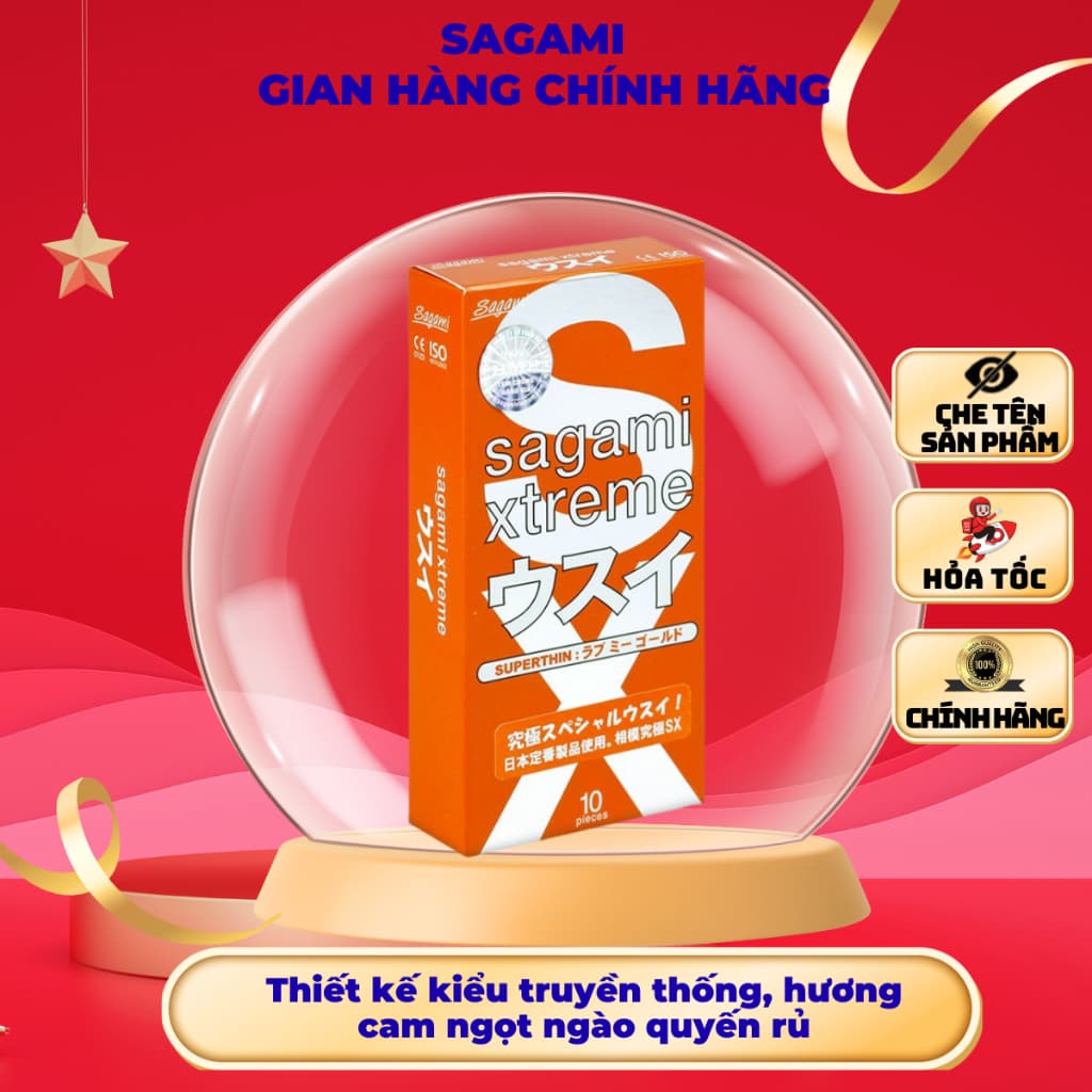 Bao Cao Su Sagami Xtreme LoveMe Orange, Thiết kế truyền thống, hương cam ngọt ngào quyến rủ, Hộp 10c