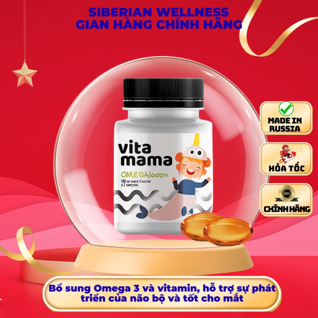 Thực phẩm VitaMama Siberian Wellness Omega-3, bổ sung dinh dưỡng, tác dụng tốt cho mắt và não bộ trẻ