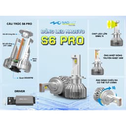 Bóng Led Naoevo S6 Pro X-Light 55W 6600LM 5800K tản nhiệt ống đồng (Chân H4 H7 H11 9005 9012) 9
