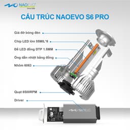 Bóng Led Naoevo S6 Pro X-Light 55W 6600LM 5800K tản nhiệt ống đồng (Chân H4 H7 H11 9005 9012) 4