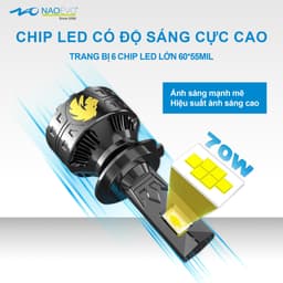 Bóng Led Xlight Naoevo S8 Pro 70W siêu sáng (4300K/5800K) tản nhiệt đồng (Chân H4 H7 H11 9005 9012) 4