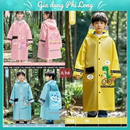 Áo Mưa Trẻ Em Có Khoá Kéo Cúc Bấm Ngoài, Ngăn Để Cặp,Có Mũ ,Áo Mưa Chống Thấm Có Mũ Và Kính Cho Bé 1