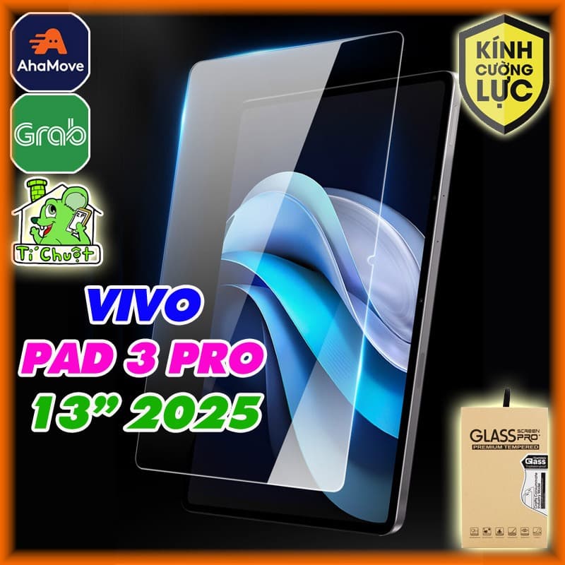 [Ảnh Thật] Kính CL MTB VIVO PAD 3 PRO 13" 2025 Cường Lực Mài Cạnh 2.5D-9H-0.26mm