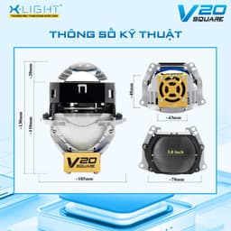 Bi Led GTR X-Light V20 Square (Lens Vuông) tăng sáng o tô xe máy Cos 55W Pha 65W nhiệt màu 5500K lỗi 1 đổi 1 trong 2 năm 5