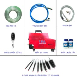 Máy vệ sinh đường ống chiller, bình ngưng bằng chổi xoay kết hợp bơm nước 2