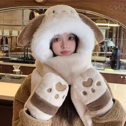 [ Bóp Tai ] Mũ Chùm Đầu Giữ Ấm 3in1 Có Bóp Tai Giật Siêu Dễ Thương Cho Người Lớn 2