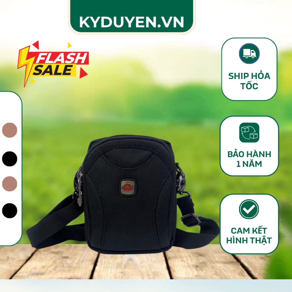 Túi đeo chéo nam mini logo Thụy Sĩ, Túi đeo chéo vải dù chống nước, Túi đựng điện thoại đi du lịch tiện lợi, Túi nam min