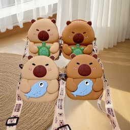 [Mới] Túi xách đeo chéo silicon hình chuột capybara cá dễ thương bé trai gái đựng lì xì, túi tỏi 4
