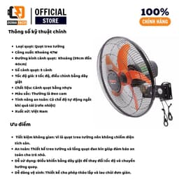 Quạt treo tường 2 dây Senko TC16 5 cánh cam thân đen công xuất 47W gió mạnh bảo hành 24 tháng 2