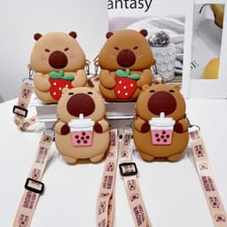 [Mới] Túi xách đeo chéo silicon hình chuột capybara dâu tây thời trang dễ thương bé trai gái đựng lì xì, túi tỏi 6