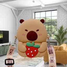 [Mới] Túi xách đeo chéo silicon hình chuột capybara dâu tây thời trang dễ thương bé trai gái đựng lì xì, túi tỏi 9