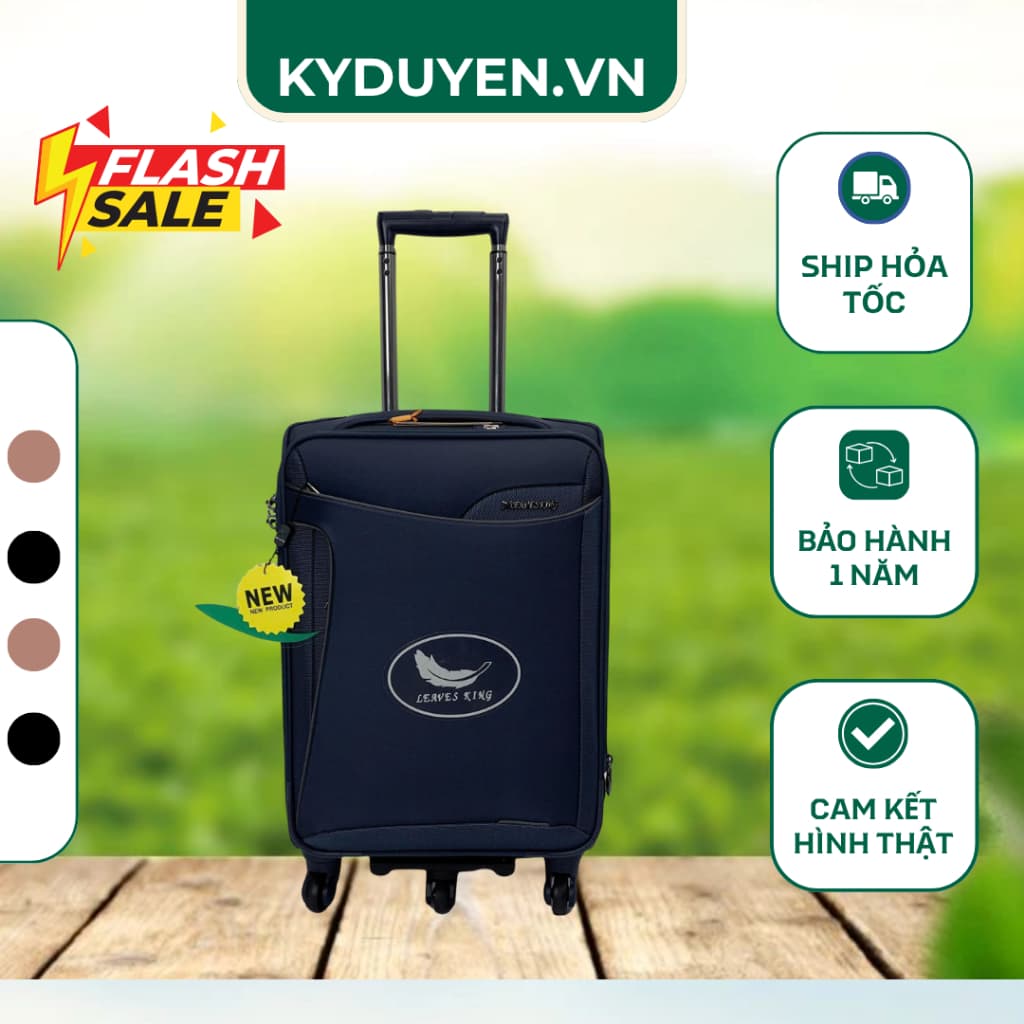 Vali Vải Du Lịch LEAVES KING 9813 5 Bánh Cao Cấp Màu Xanh Navy, Khóa Số TSA, Chống Thấm Nước