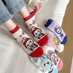 Set 10 Đôi Tất Cổ Ngắn Labubu Cute, Vớ Họa Tiết Thú Cưng Dành Cho Người Lớn, Cotton Thoáng Khí 3