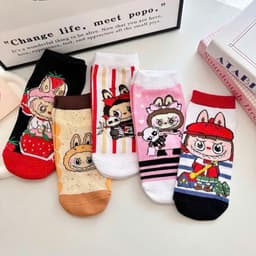 Set 10 Đôi Tất Cổ Ngắn Labubu Cute, Vớ Họa Tiết Thú Cưng Dành Cho Người Lớn, Cotton Thoáng Khí 5