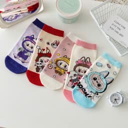 Set 10 Đôi Tất Cổ Ngắn Labubu Cute, Vớ Họa Tiết Thú Cưng Dành Cho Người Lớn, Cotton Thoáng Khí 4