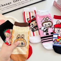 Set 10 Đôi Tất Cổ Ngắn Labubu Cute, Vớ Họa Tiết Thú Cưng Dành Cho Người Lớn, Cotton Thoáng Khí 6