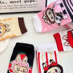 Set 10 Đôi Tất Cổ Ngắn Labubu Cute, Vớ Họa Tiết Thú Cưng Dành Cho Người Lớn, Cotton Thoáng Khí 7