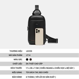 Túi Đeo Chéo Nam LECOS LT14 Da Cao Cấp Quai Dù Êm Ái Năng Động 4