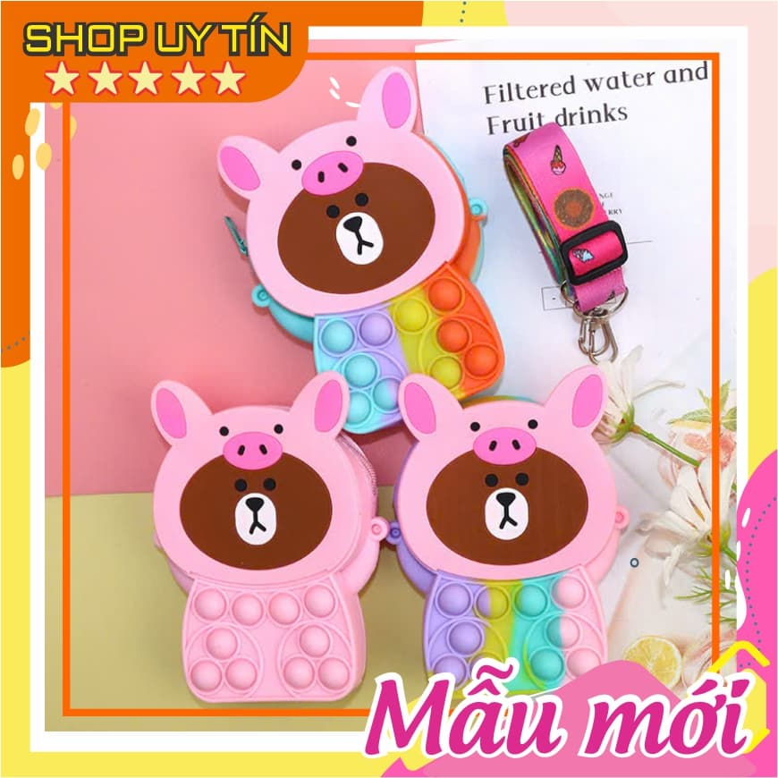 [Mới] Túi xách silicon đeo chéo hình gấu nâu cho bé thời trang đựng bao bì lì xì, mỹ phẩm túi tỏi