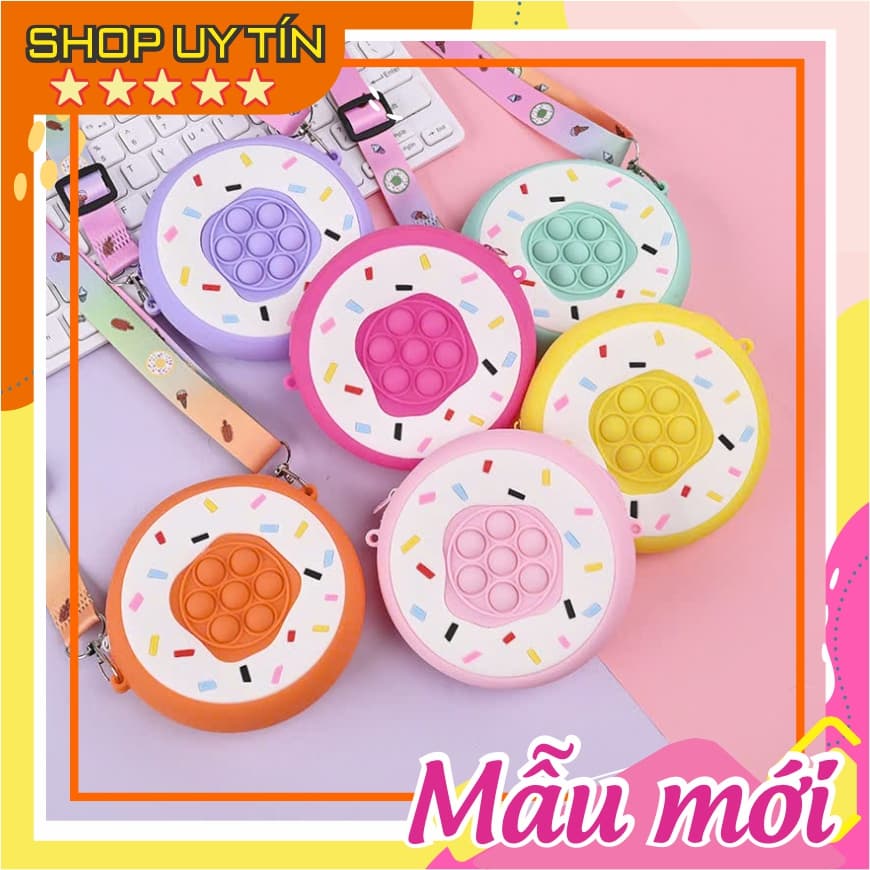 [mới] Túi xách đeo chéo silicon hình bánh donut tròn làm quà tặng bạn gái đựng bao lì xì mỹ phẩm