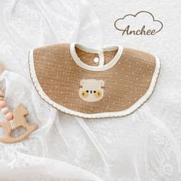 Yếm họa tiết Hàn cao cấp họa tiết in nhiệt, dáng cổ tròn, hoa, vuông đáng yêu chất liệu muslin 5