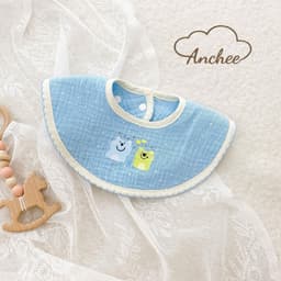 Yếm họa tiết Hàn cao cấp họa tiết in nhiệt, dáng cổ tròn, hoa, vuông đáng yêu chất liệu muslin 6