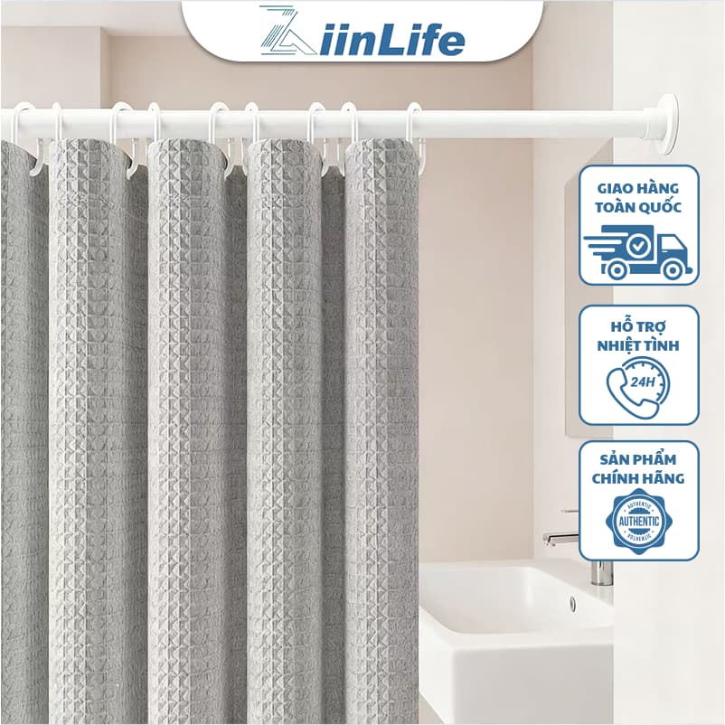 Ziinlife Rèm Nhà Tắm Chống Nước Chống Nấm Mốc Dày Dặn - Họa Tiết Vân Waffle Cao Cấp - Không Cần Đục Lỗ