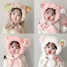 Mũ Khăn Choàng Cho Bé Trai/Gái, Lông Cừu Dày Dặn Hình Thú Cưng Kèm Charm Ngộ Nghĩnh (1-8 Tuổi) 5