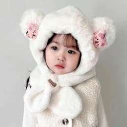 Mũ Khăn Choàng Cho Bé Trai/Gái, Lông Cừu Dày Dặn Hình Thú Cưng Kèm Charm Ngộ Nghĩnh (1-8 Tuổi) 3