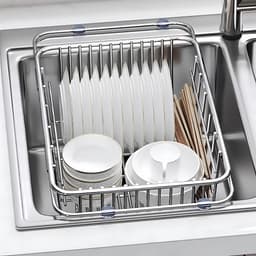 Rổ Gác Bồn Rửa Bát TADI Chất Liệu Inox 304, Rổ Rửa Rau, Giá Úp Bát Gác Bồn Rửa Kéo Dài Thu Gọn Tiện Lợi 9