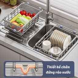 Rổ Gác Bồn Rửa Bát TADI Chất Liệu Inox 304, Rổ Rửa Rau, Giá Úp Bát Gác Bồn Rửa Kéo Dài Thu Gọn Tiện Lợi 5