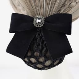 Kẹp tóc nơ búi lưới Dubochic 10cm đính đá nơ đen sang trọng cho nữ 3