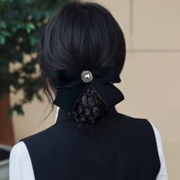 Kẹp tóc nơ búi lưới Dubochic 10cm đính đá nơ đen sang trọng cho nữ 2