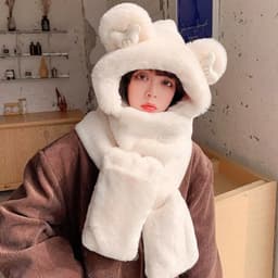 Mũ lông mềm trùm đầu tai gấu kèm khăn và bao tay 3in1 cao cấp giữ ấm mùa đông 6