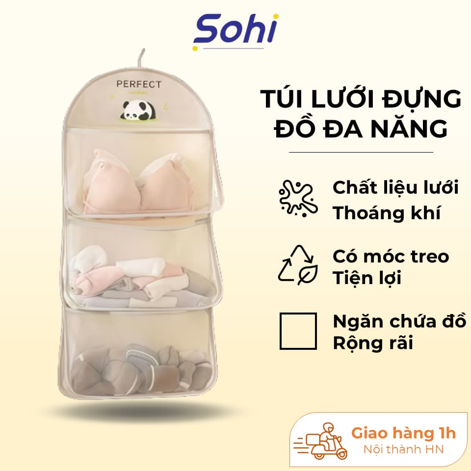 Túi lưới 3 tầng đựng đồ lót, tất vớ, túi lưới đựng đồ đa năng, có móc treo tủ quần áo,đồ dùng cá nhân gọn gàng,nlst2
