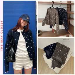 𝑨𝒏𝒏 𝑺𝒕𝒖𝒅𝒊𝒐  𝐖𝐆𝐖𝐄] Áo Len Cardigan Chấm Bi WG.WE 7430, Áo Cardigan Nữ Dài Tay Cổ Tròn Len Dệt Kim Dày Dặn 1