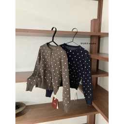 𝑨𝒏𝒏 𝑺𝒕𝒖𝒅𝒊𝒐  𝐖𝐆𝐖𝐄] Áo Len Cardigan Chấm Bi WG.WE 7430, Áo Cardigan Nữ Dài Tay Cổ Tròn Len Dệt Kim Dày Dặn 3