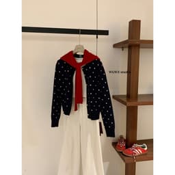 𝑨𝒏𝒏 𝑺𝒕𝒖𝒅𝒊𝒐  𝐖𝐆𝐖𝐄] Áo Len Cardigan Chấm Bi WG.WE 7430, Áo Cardigan Nữ Dài Tay Cổ Tròn Len Dệt Kim Dày Dặn 6