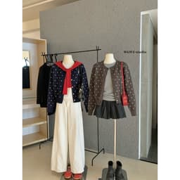 𝑨𝒏𝒏 𝑺𝒕𝒖𝒅𝒊𝒐  𝐖𝐆𝐖𝐄] Áo Len Cardigan Chấm Bi WG.WE 7430, Áo Cardigan Nữ Dài Tay Cổ Tròn Len Dệt Kim Dày Dặn 2