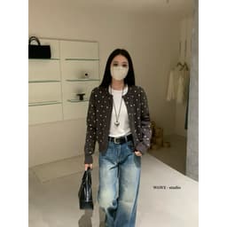 𝑨𝒏𝒏 𝑺𝒕𝒖𝒅𝒊𝒐  𝐖𝐆𝐖𝐄] Áo Len Cardigan Chấm Bi WG.WE 7430, Áo Cardigan Nữ Dài Tay Cổ Tròn Len Dệt Kim Dày Dặn 8
