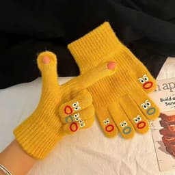Găng Tay Hở Ngón Mặt Cười Cute Hài Hước Chất Len Ấm Áp Tiện Lợi Cho Mùa Đông 5