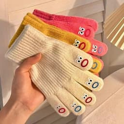 Găng Tay Hở Ngón Mặt Cười Cute Hài Hước Chất Len Ấm Áp Tiện Lợi Cho Mùa Đông 7