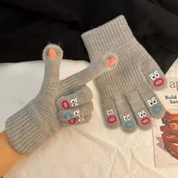 Găng Tay Hở Ngón Mặt Cười Cute Hài Hước Chất Len Ấm Áp Tiện Lợi Cho Mùa Đông 1