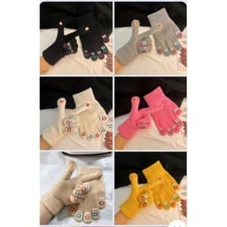Găng Tay Hở Ngón Mặt Cười Cute Hài Hước Chất Len Ấm Áp Tiện Lợi Cho Mùa Đông 9