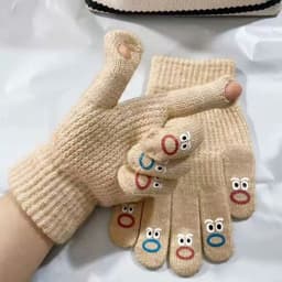 Găng Tay Hở Ngón Mặt Cười Cute Hài Hước Chất Len Ấm Áp Tiện Lợi Cho Mùa Đông 6