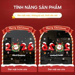 Decal noel 2026 trang trí giáng sinh hút tĩnh điện 2 mặt màu dán kính, dễ dán gỡ, không cần keo mã ON8 3