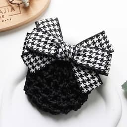 Kẹp búi tóc nơ Dubochic 10cm caro đơn giản búi tóc cao cấp nữ 2